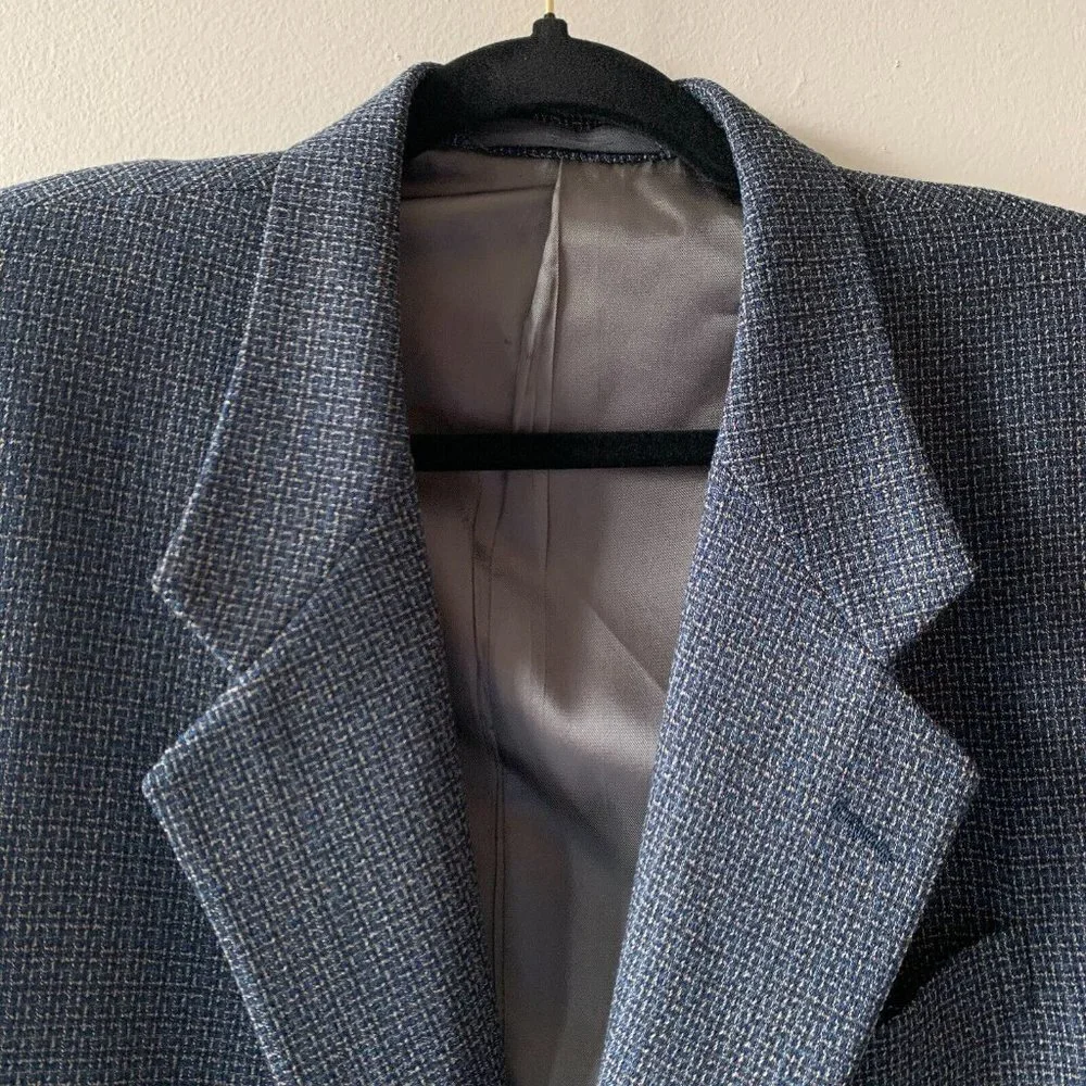 Tallia Uomo Men's Gray Multicolor Plaid Wool 2 Button Sport Coat Blazer Size 43R